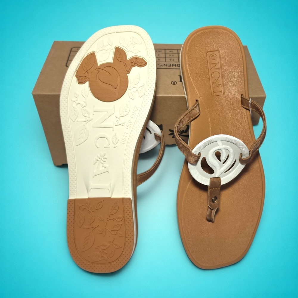 New Women's ONCAI Cushion Flip-Flop Sandals, White Khaki, size 11 - Picture 6 of 7